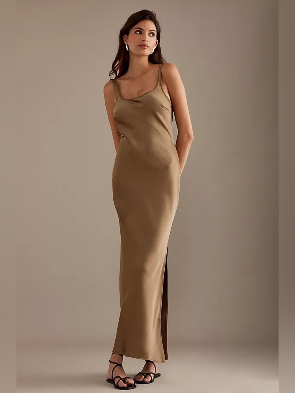 A NEW DAY Satin Sleeveless Midi Maxi Slip Dress Gold Champagne Size M